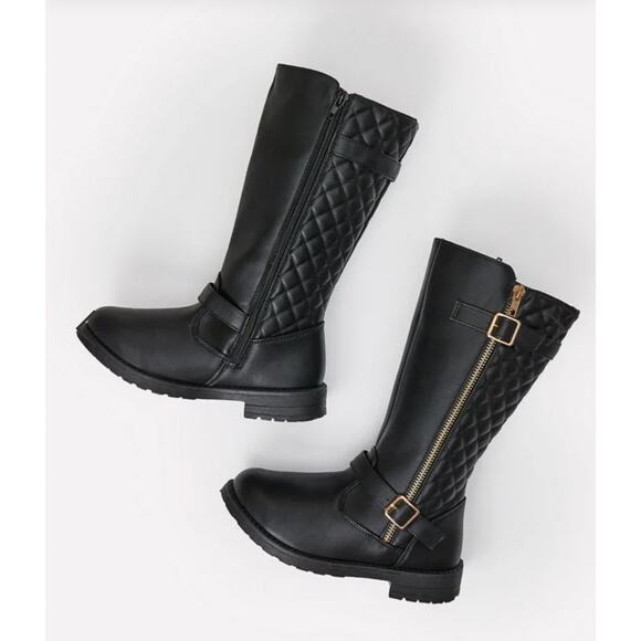 FabKids Black Quilted Riding Boots - Girls Size 4 - Picture 2 of 5